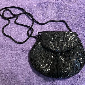 Black Sequin Purse with shoulder strap
